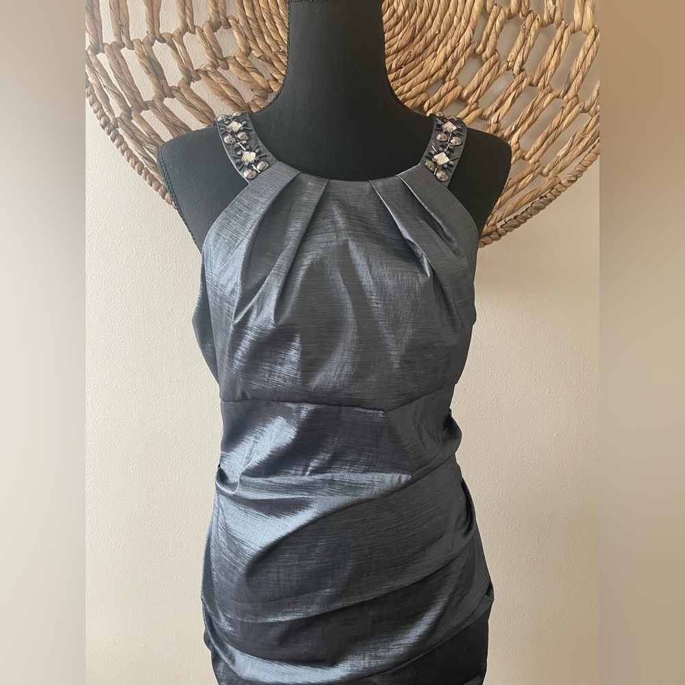 SL Fashions Charcoal Blue Dress